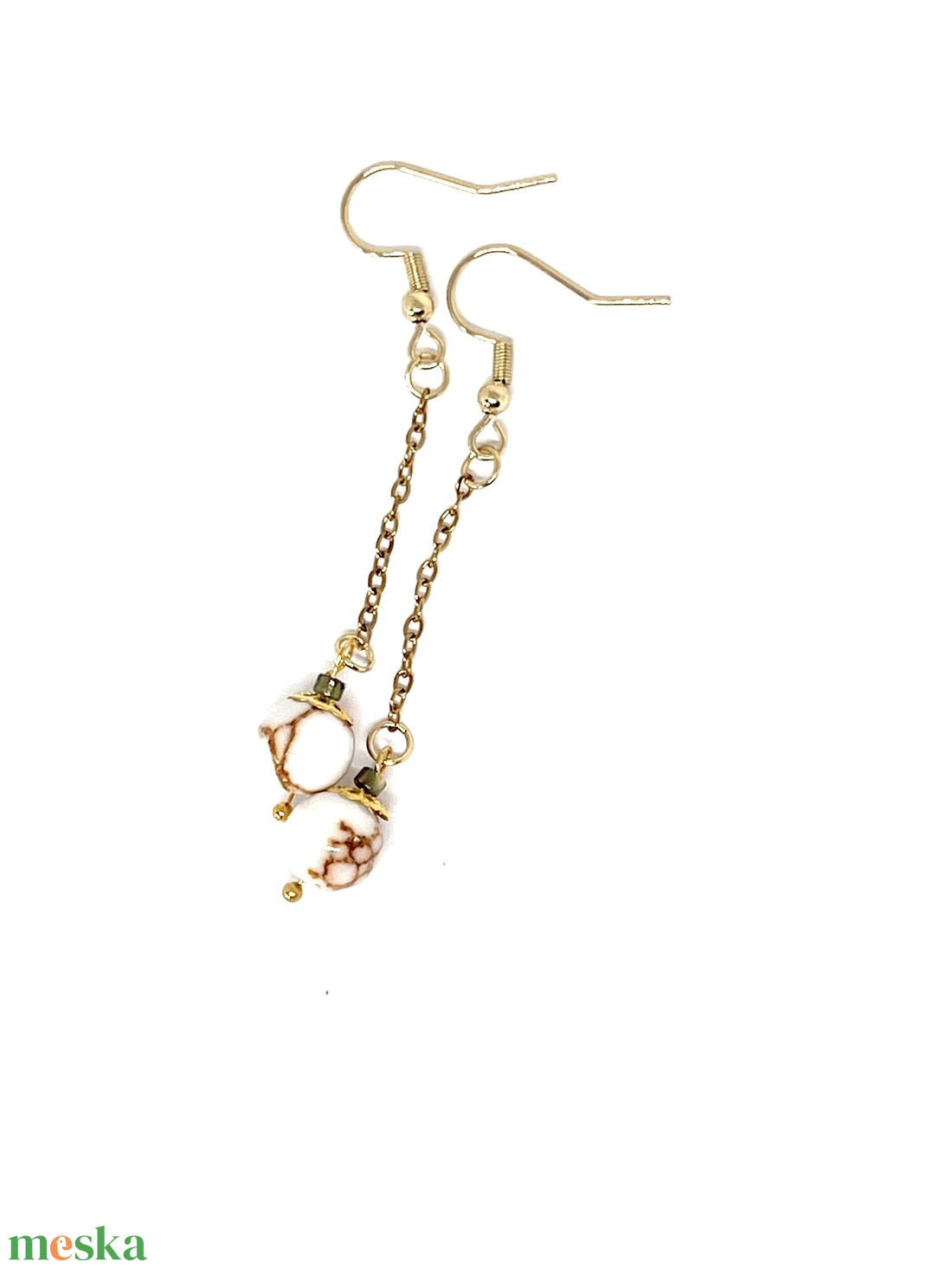 �Kincugi álom kézműves howlit gyöngy lógós fülbevaló - ékszer - fülbevaló - lógó fülbevaló - Meska.hu