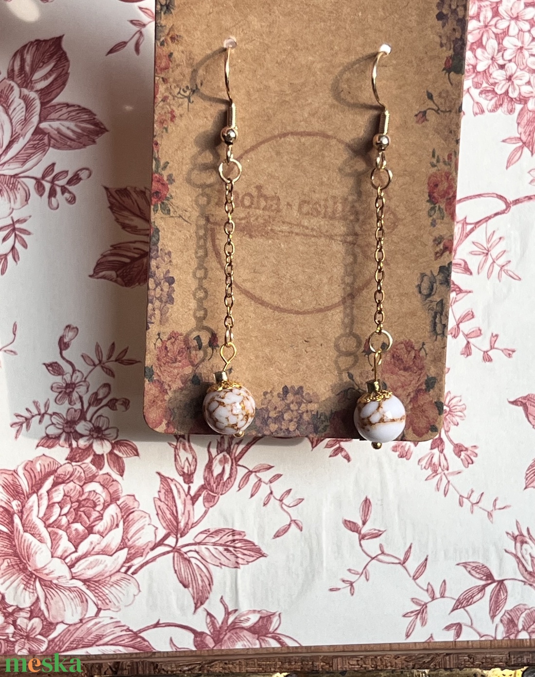 �Kincugi álom kézműves howlit gyöngy lógós fülbevaló - ékszer - fülbevaló - lógó fülbevaló - Meska.hu