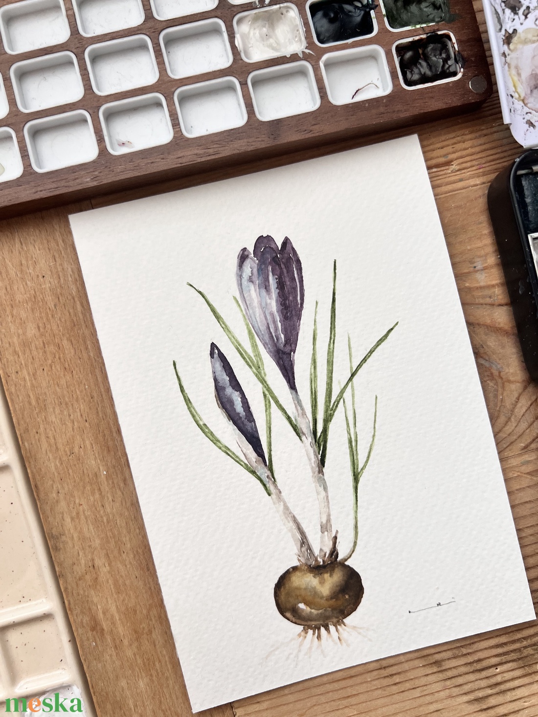 Eredeti akvarell  lila krókusz virág festmény - művészet - festmény - akvarell - Meska.hu