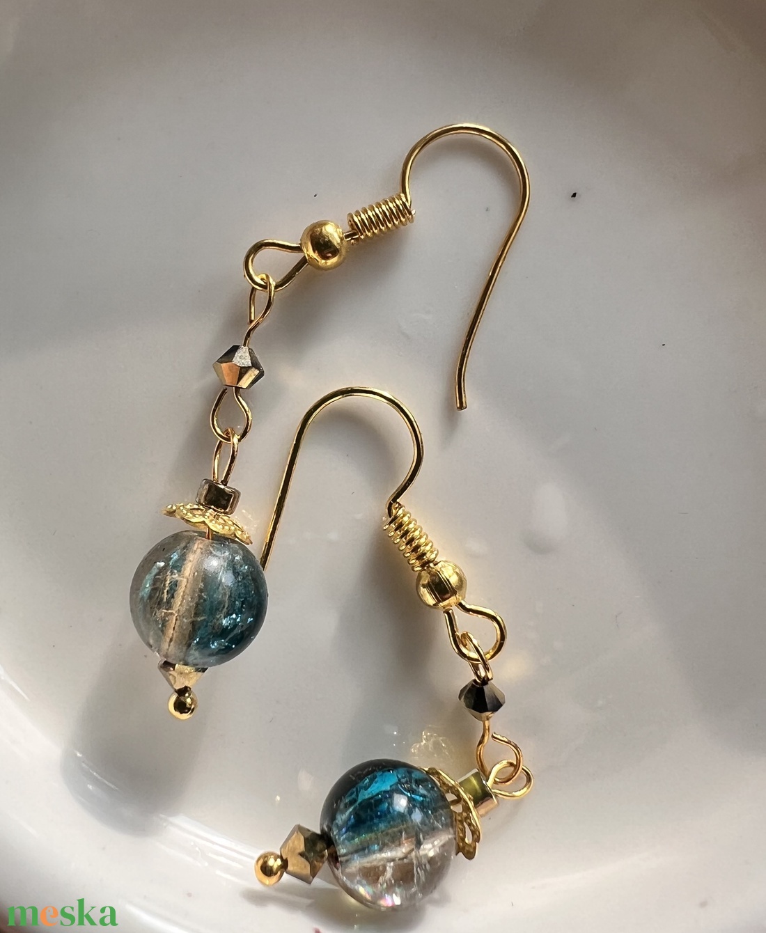 Tengerk�k színátmenetes lógós gyöngy fülbevaló - ékszer - fülbevaló - lógó fülbevaló - Meska.hu