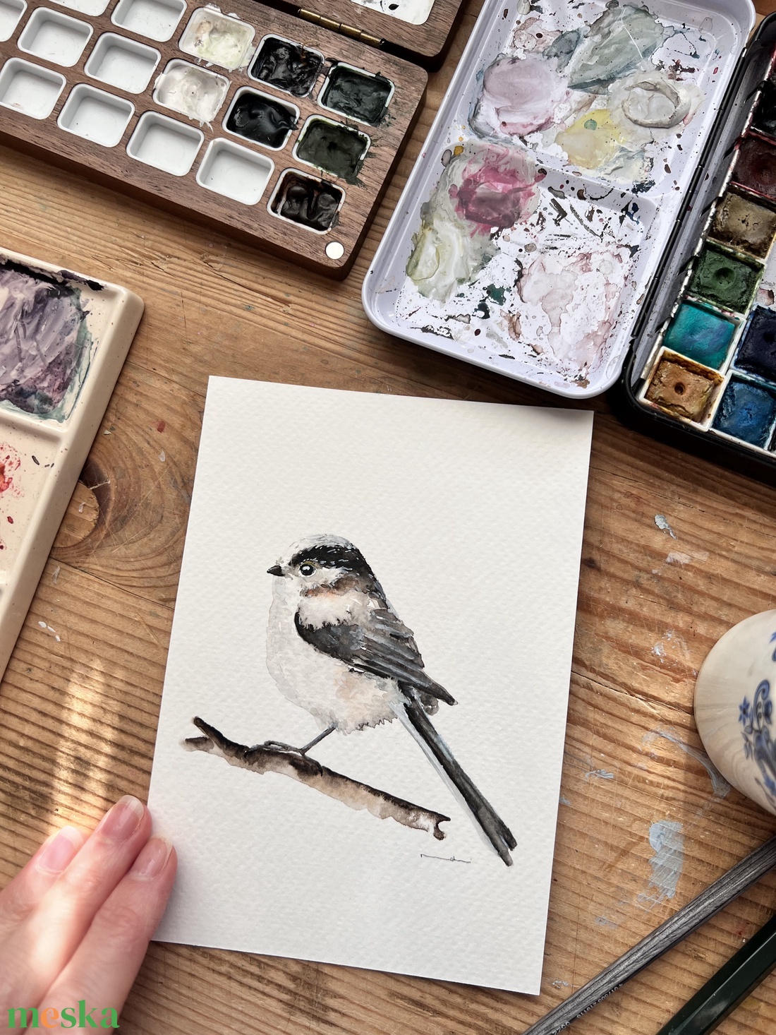 Eredeti akvarell őszapó madár festmény - művészet - festmény - akvarell - Meska.hu