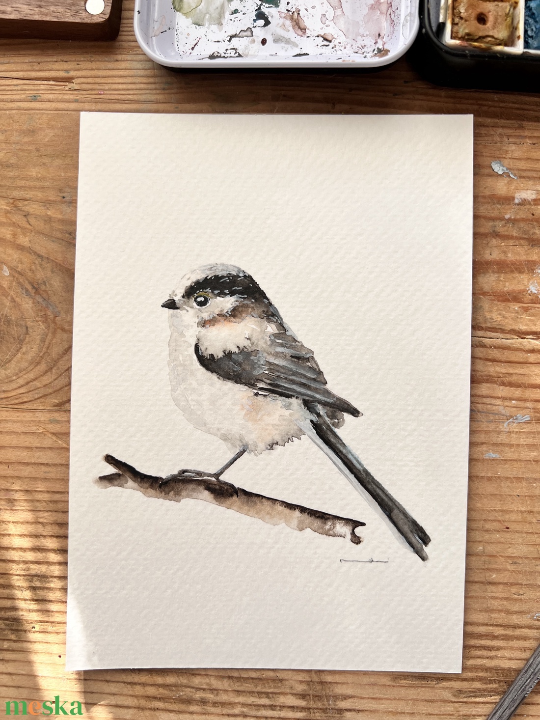 Eredeti akvarell őszapó madár festmény - művészet - festmény - akvarell - Meska.hu