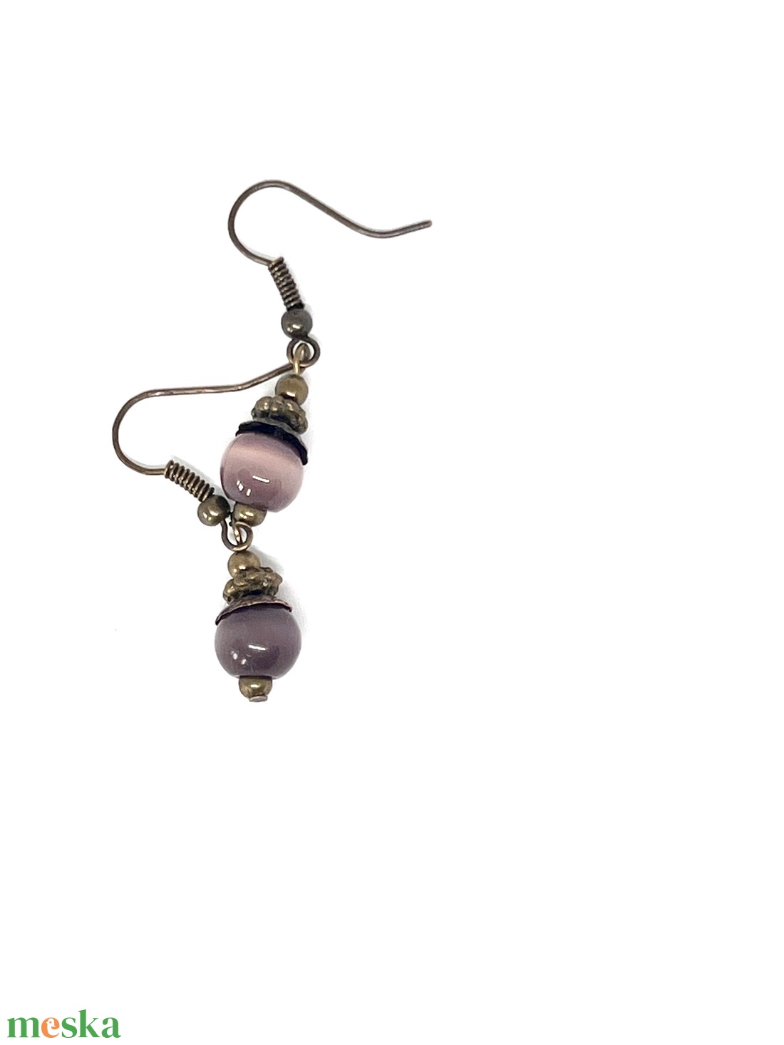 Lila opálos kézműves gyöngy lógós fülbevaló - ékszer - fülbevaló - lógó fülbevaló - Meska.hu