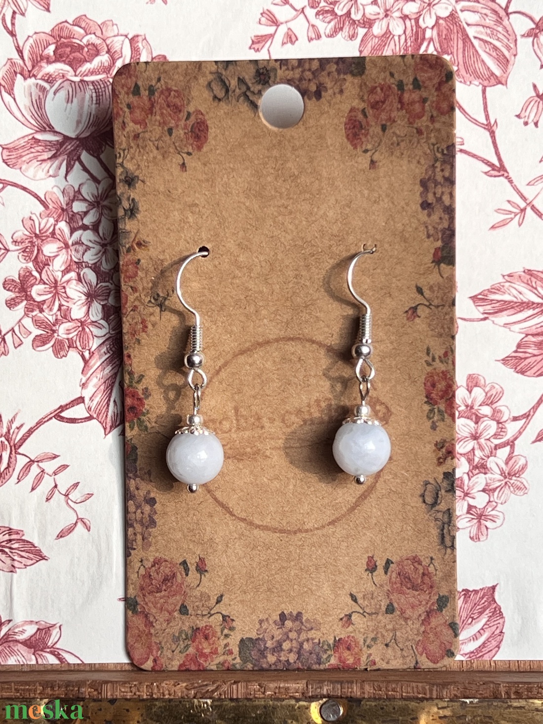 Akvamarin kézműves gyöngy lógós fülbevaló - ékszer - fülbevaló - lógó fülbevaló - Meska.hu