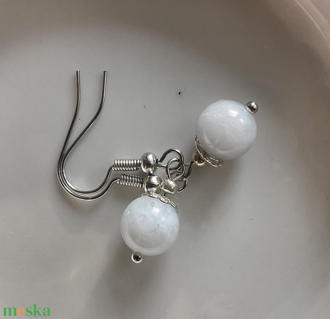 Akvamarin kézműves gyöngy lógós fülbevaló - ékszer - fülbevaló - lógó fülbevaló - Meska.hu