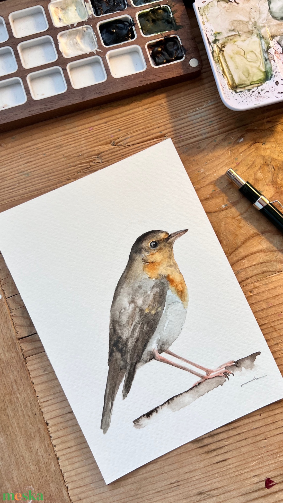 Eredeti akvarell vörösbegy madár festmény - művészet - festmény - akvarell - Meska.hu