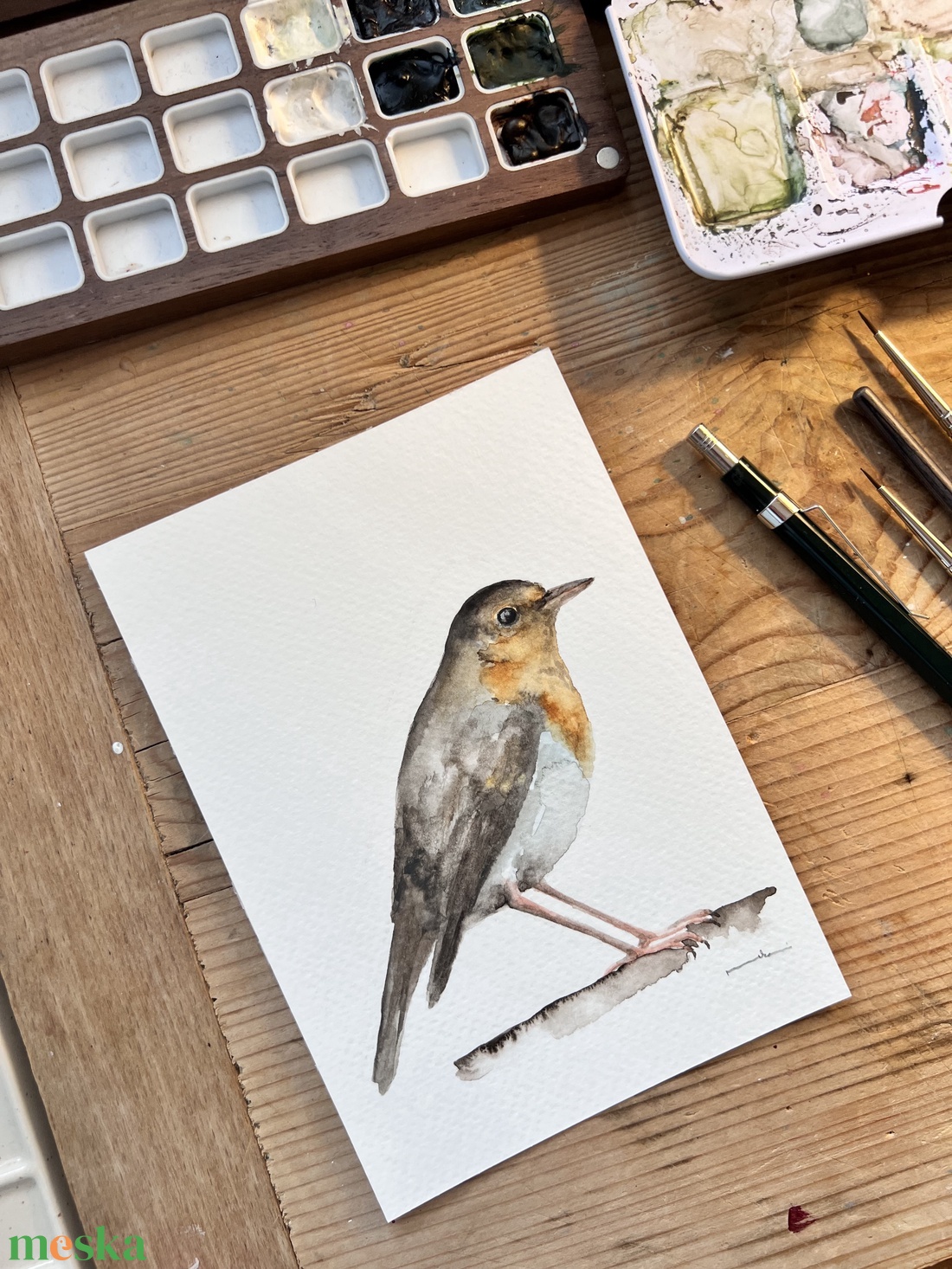 Eredeti akvarell vörösbegy madár festmény - művészet - festmény - akvarell - Meska.hu