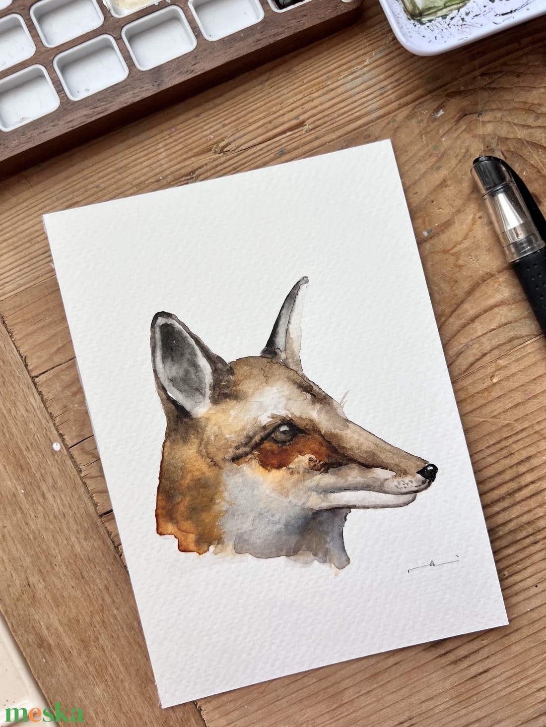 Eredeti akvarell róka festmény - művészet - festmény - akvarell - Meska.hu