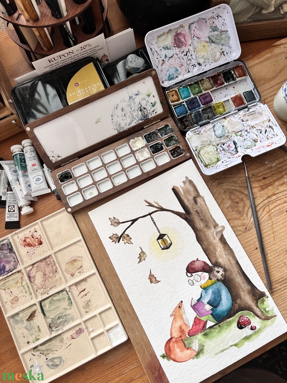 Kislány rókával az őszi erdőben - művészet - festmény - akvarell - Meska.hu