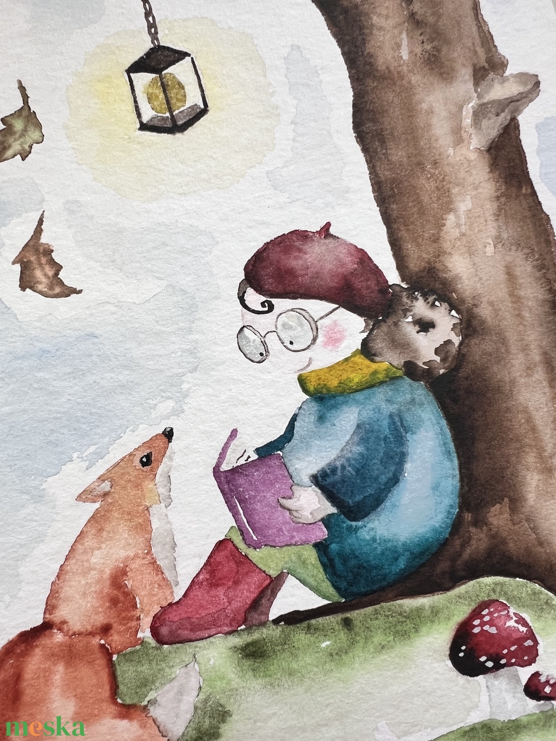 Kislány rókával az őszi erdőben - művészet - festmény - akvarell - Meska.hu