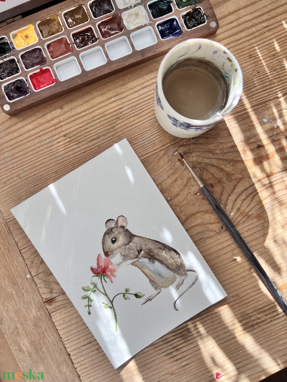 Eredeti akvarell festmény, egér virággal - művészet - festmény - akvarell - Meska.hu