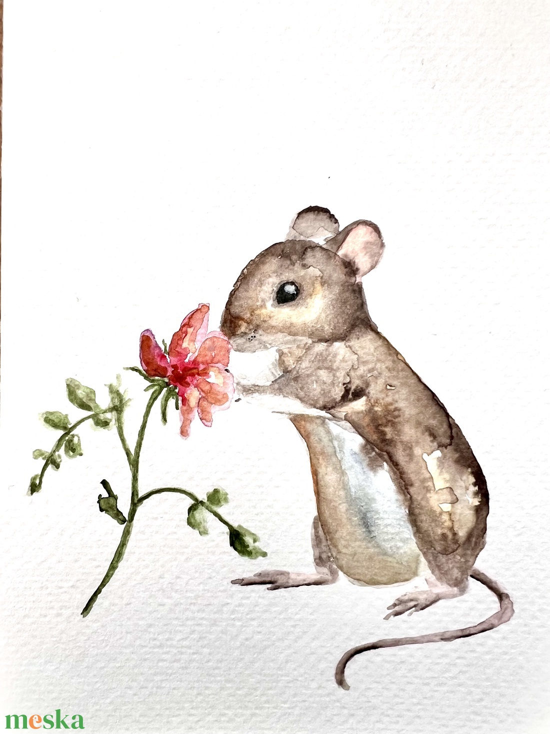Eredeti akvarell festmény, egér virággal - művészet - festmény - akvarell - Meska.hu