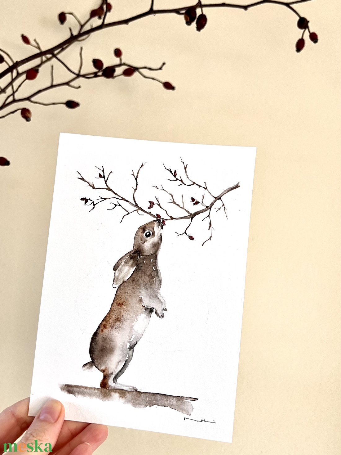 Nyuszi az erdőben, nyulas akvarell festmény - művészet - festmény - akvarell - Meska.hu