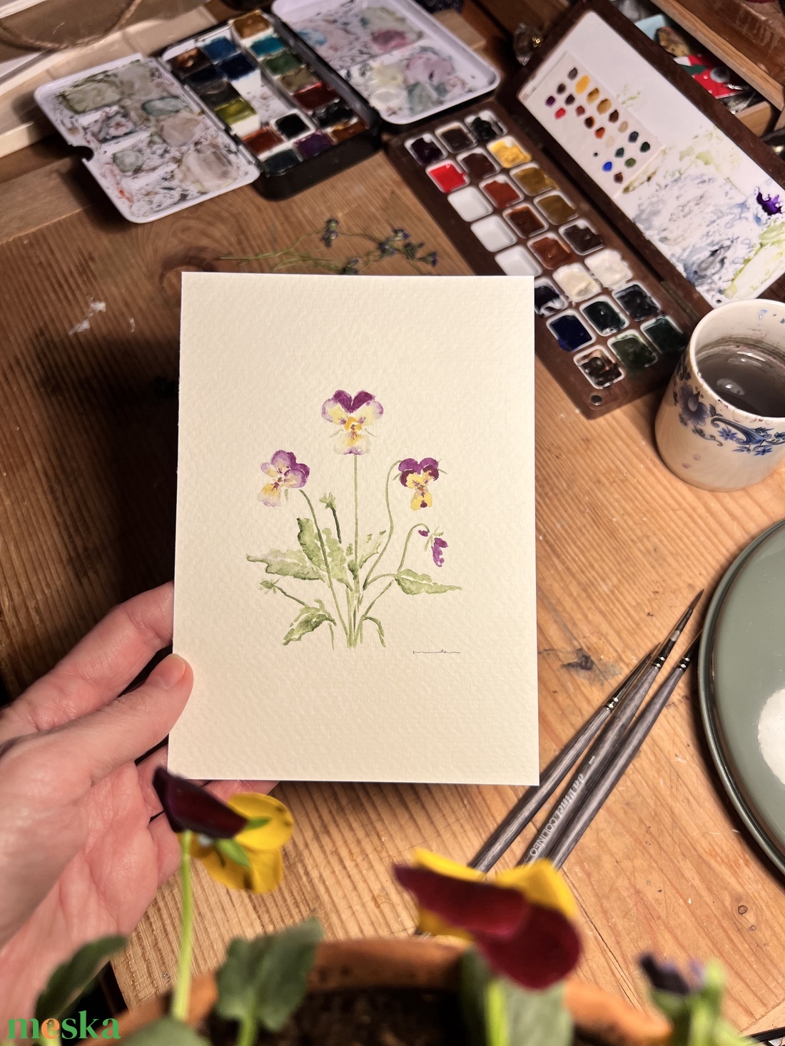 Eredeti akvarell árvácska virágos festmény - művészet - festmény - akvarell - Meska.hu