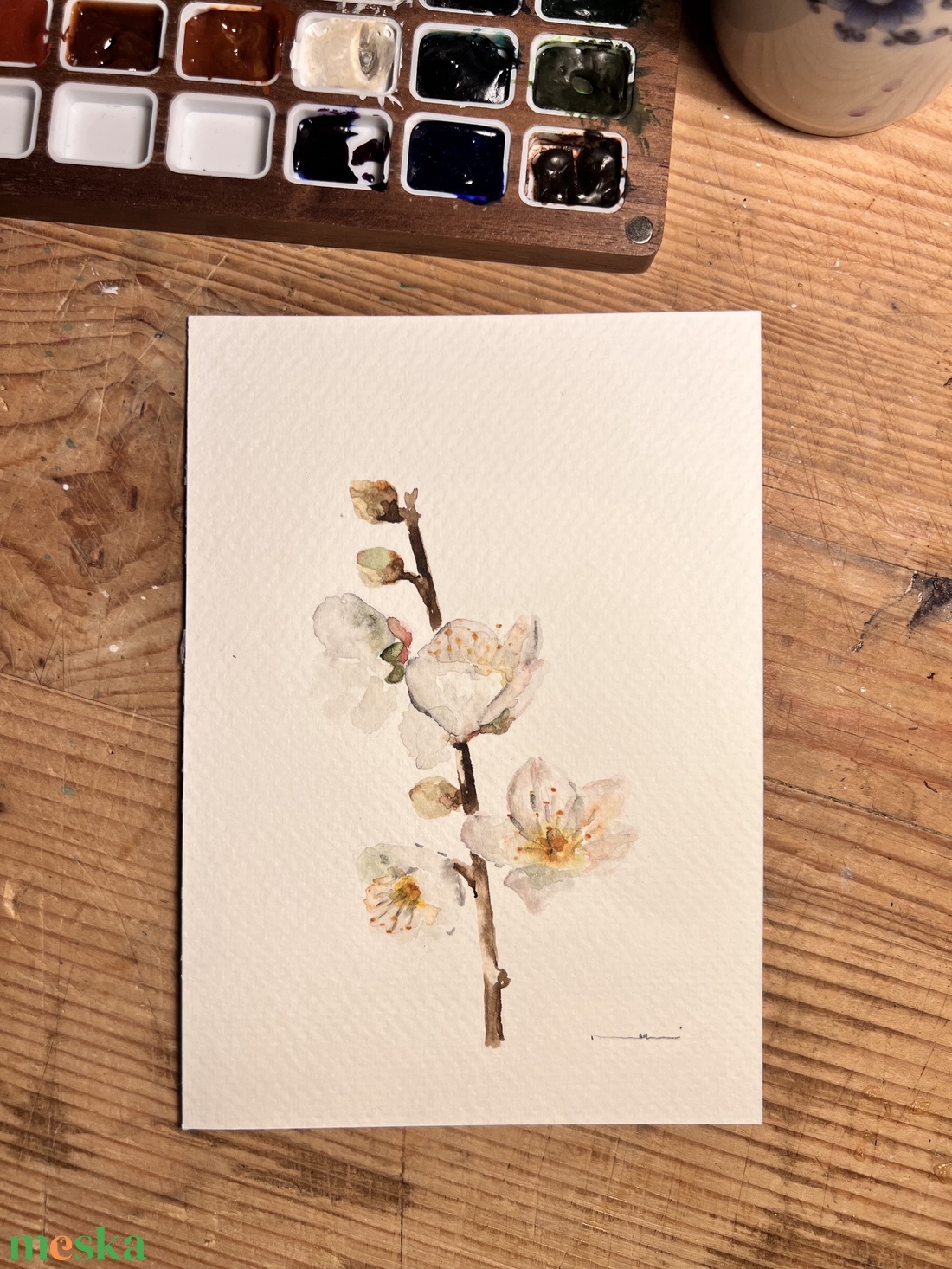 Eredeti akvarell mandulavirág  festmény - művészet - festmény - akvarell - Meska.hu