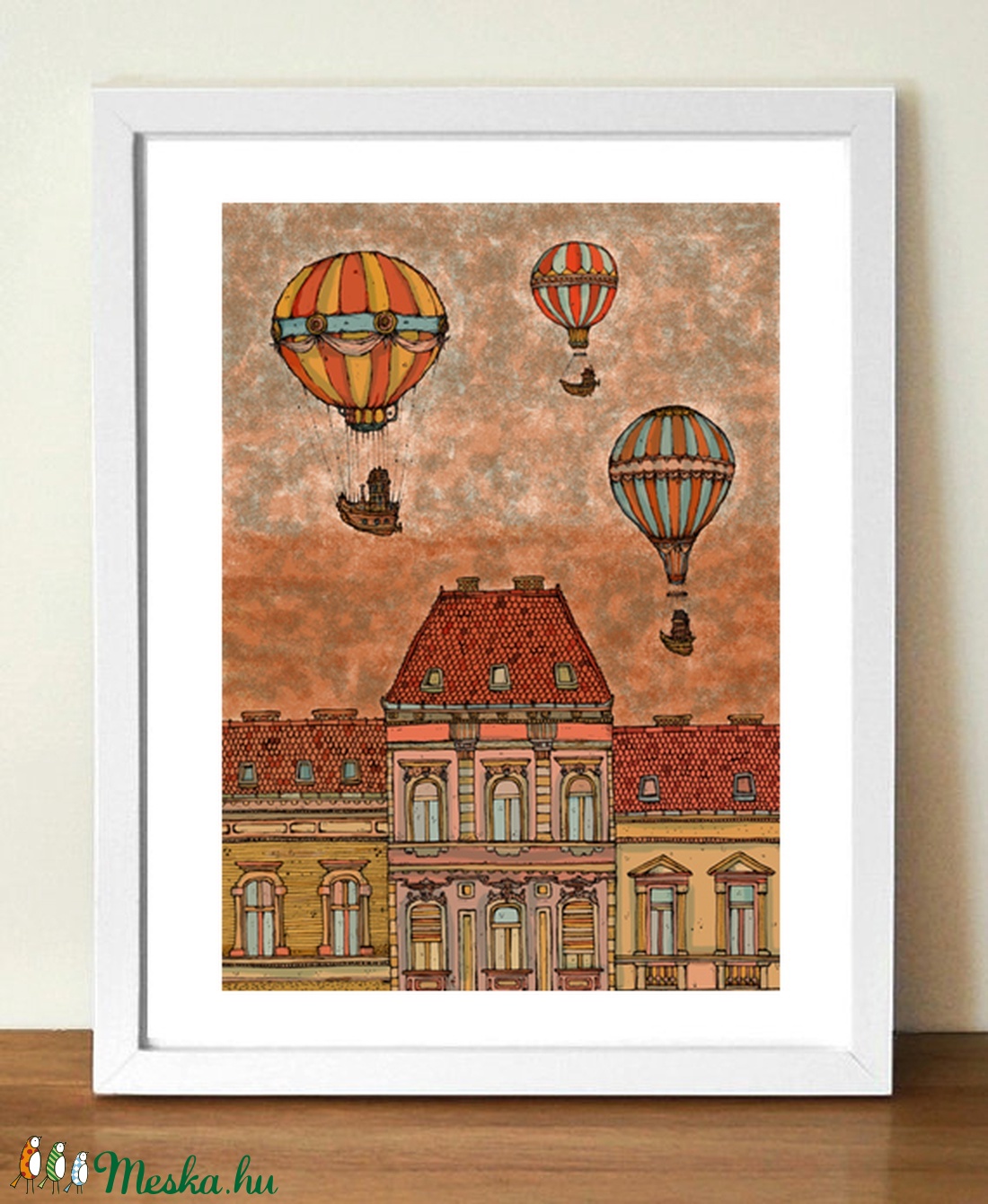 Léghajók Budapest felett -  számozott művészi nyomat, print, saját grafikámról, A4 méretben - művészet - grafika & illusztráció - Meska.hu