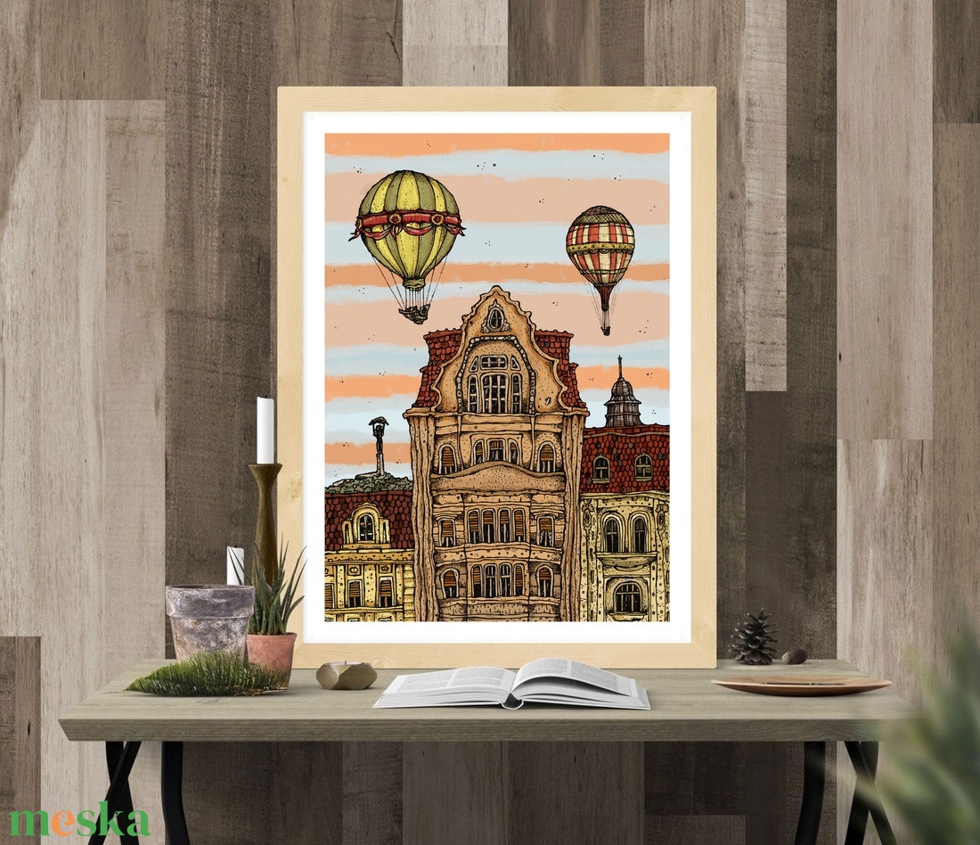 Fővám tér estefelé -  számozott művészi nyomat, print, saját grafikámról, A4 méretben - művészet - grafika & illusztráció - egyéb rajzok - Meska.hu