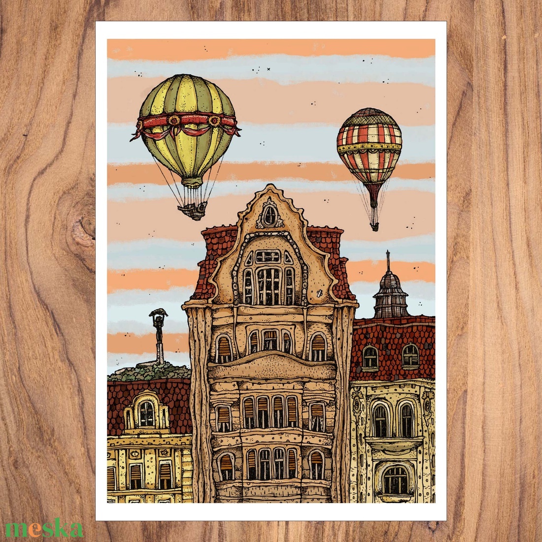 Fővám tér estefelé -  számozott művészi nyomat, print, saját grafikámról, A4 méretben - művészet - grafika & illusztráció - egyéb rajzok - Meska.hu