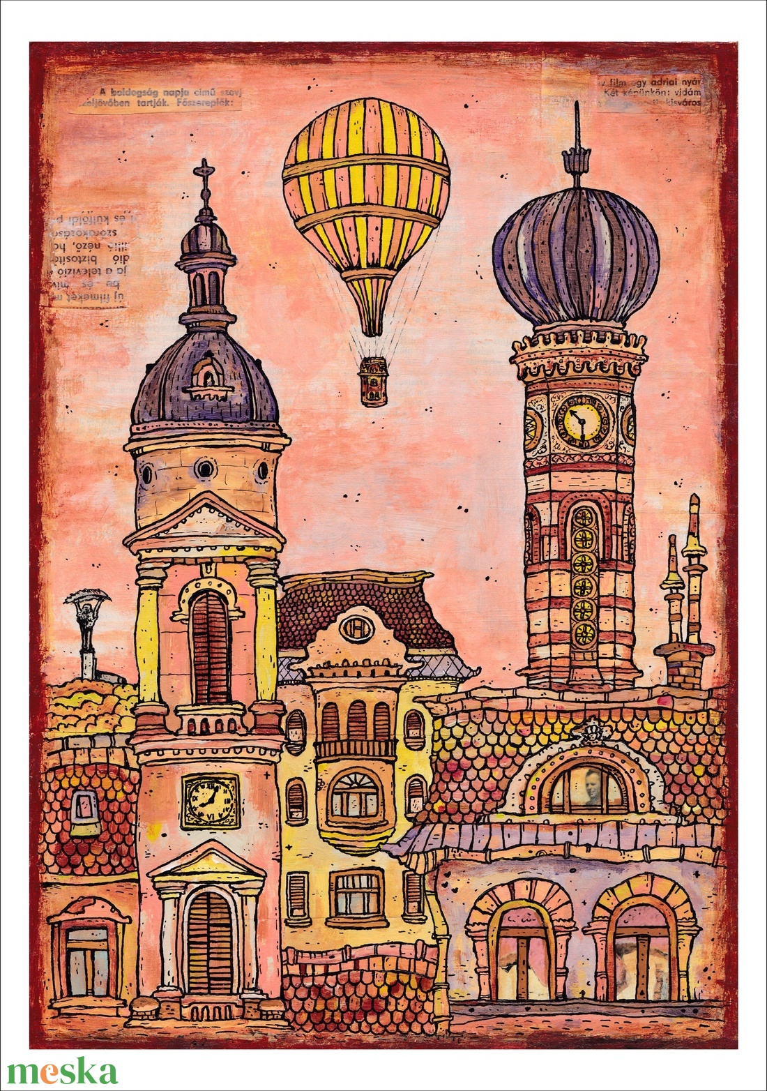 Léghajó Budapesten - számozott művészi nyomat, print, saját grafikámról, A4 - otthon & életmód - dekoráció - kép & falikép - kép & falikép - Meska.hu