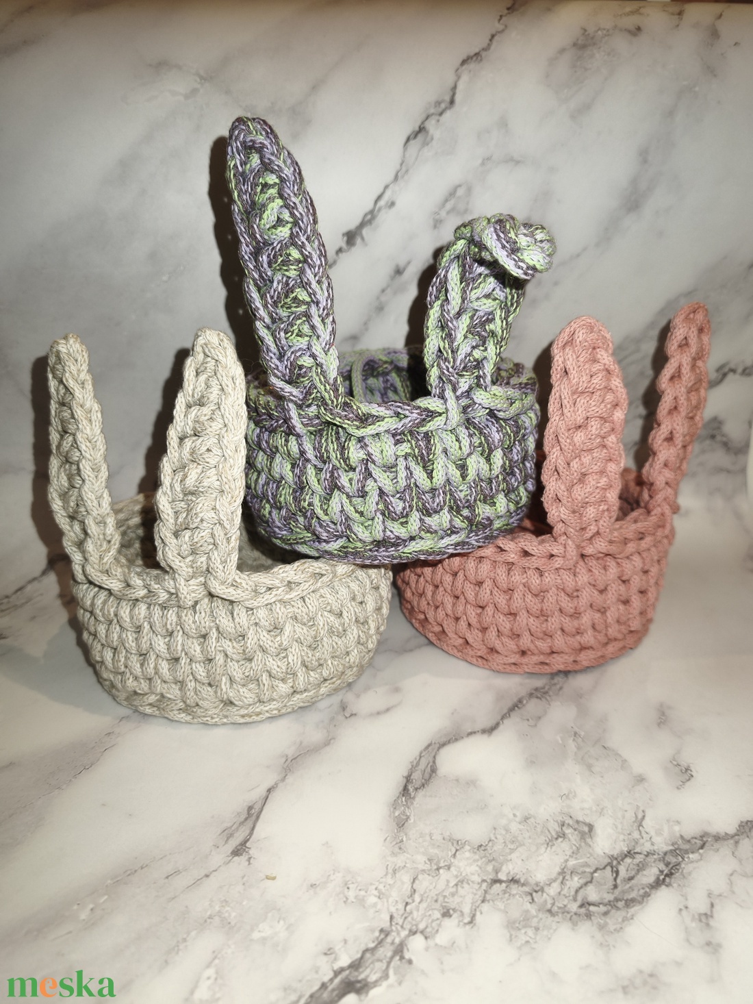 Horgolt nyuszis kosárka - otthon & életmód - tárolás & rendszerezés - tárolókosár - Meska.hu