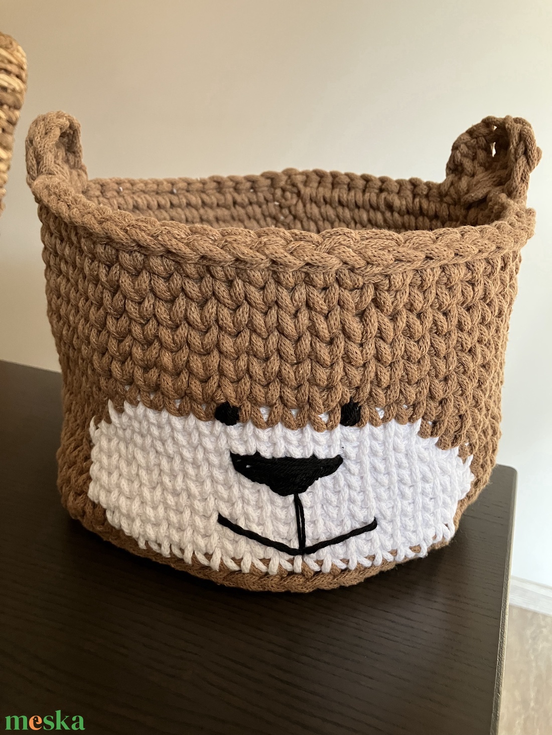 Macifejes horgolt kosár - otthon & életmód - babaszoba, gyerekszoba - játéktároló - Meska.hu