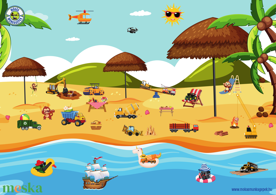 Munkagépes asztali alátét nyári mintával - otthon & életmód - konyhafelszerelés, tálalás - tálalás - tányér- és poháralátét - Meska.hu