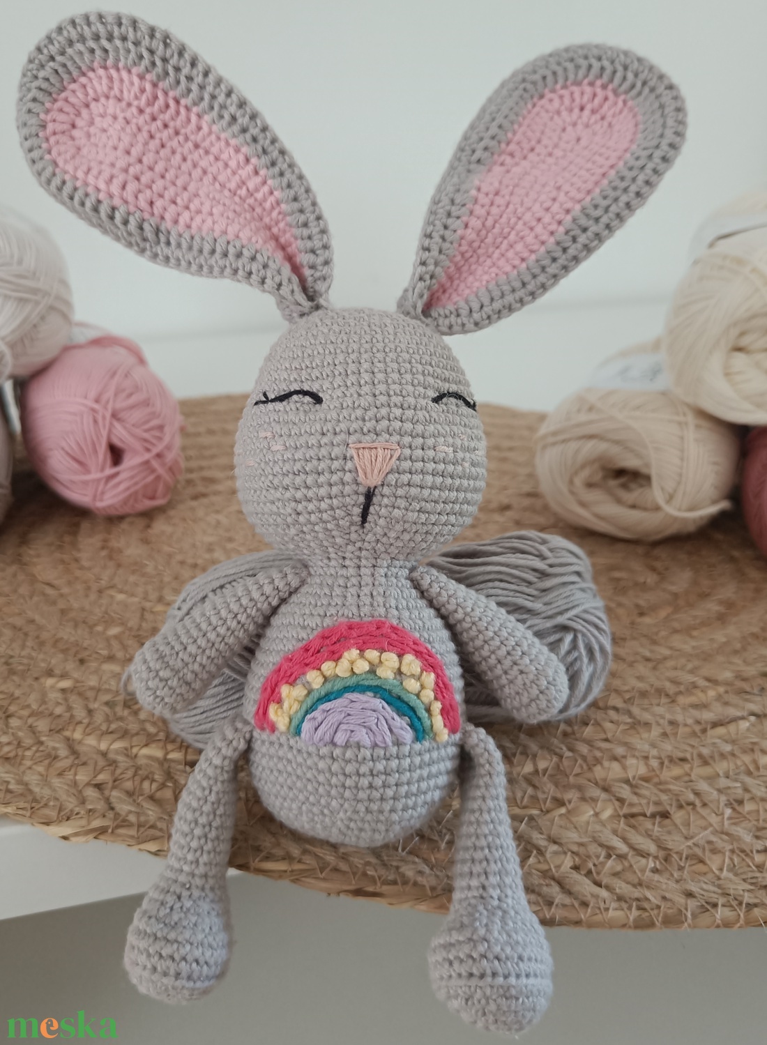 Horgolt nyuszi, különleges hímzéssel - játék & sport - plüssállat & játékfigura - nyuszi - Meska.hu