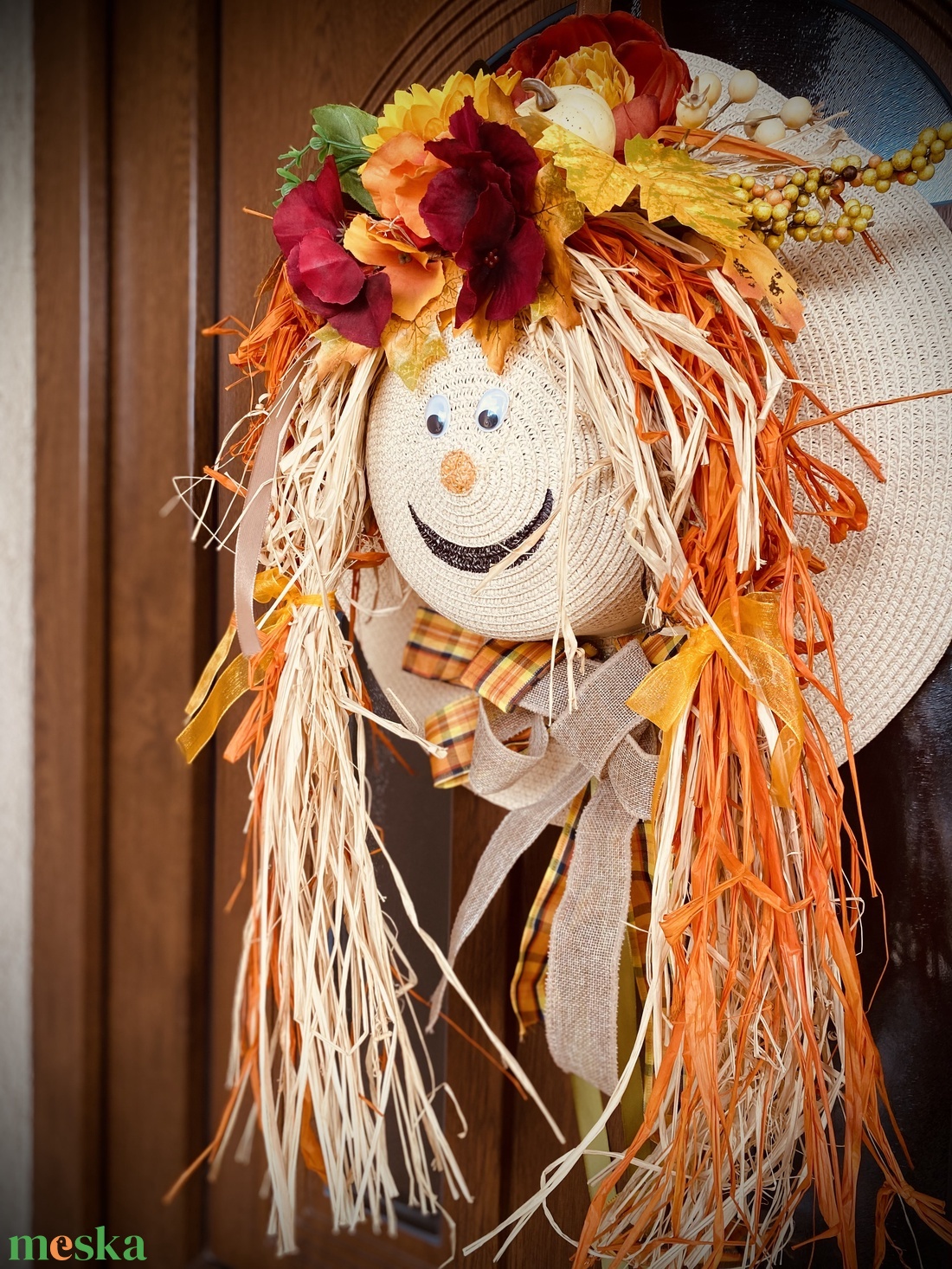 Kci Őszi szalmakalap dekor/ajtdísz - otthon & életmód - dekoráció - ajtó- és ablak dekoráció - ajtódísz & kopogtató - Meska.hu