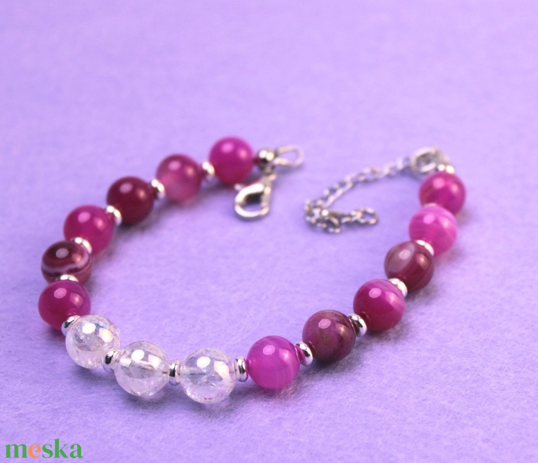 Karkötő aqua aura kvarc és szalagos magenta achát - ékszer - karkötő - ásványkarkötő - Meska.hu