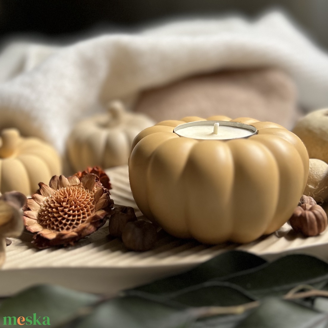 Tök mécsestartó - sárga - otthon & életmód - dekoráció - halloween - halloweeni tök és lámpás - Meska.hu