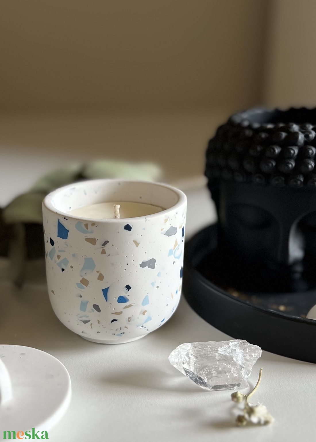 Molan terrazzo kicsi gyertya tégely, újratölthető szójagyertyával - otthon & életmód - gyertya, illat, aroma - gyertya - Meska.hu