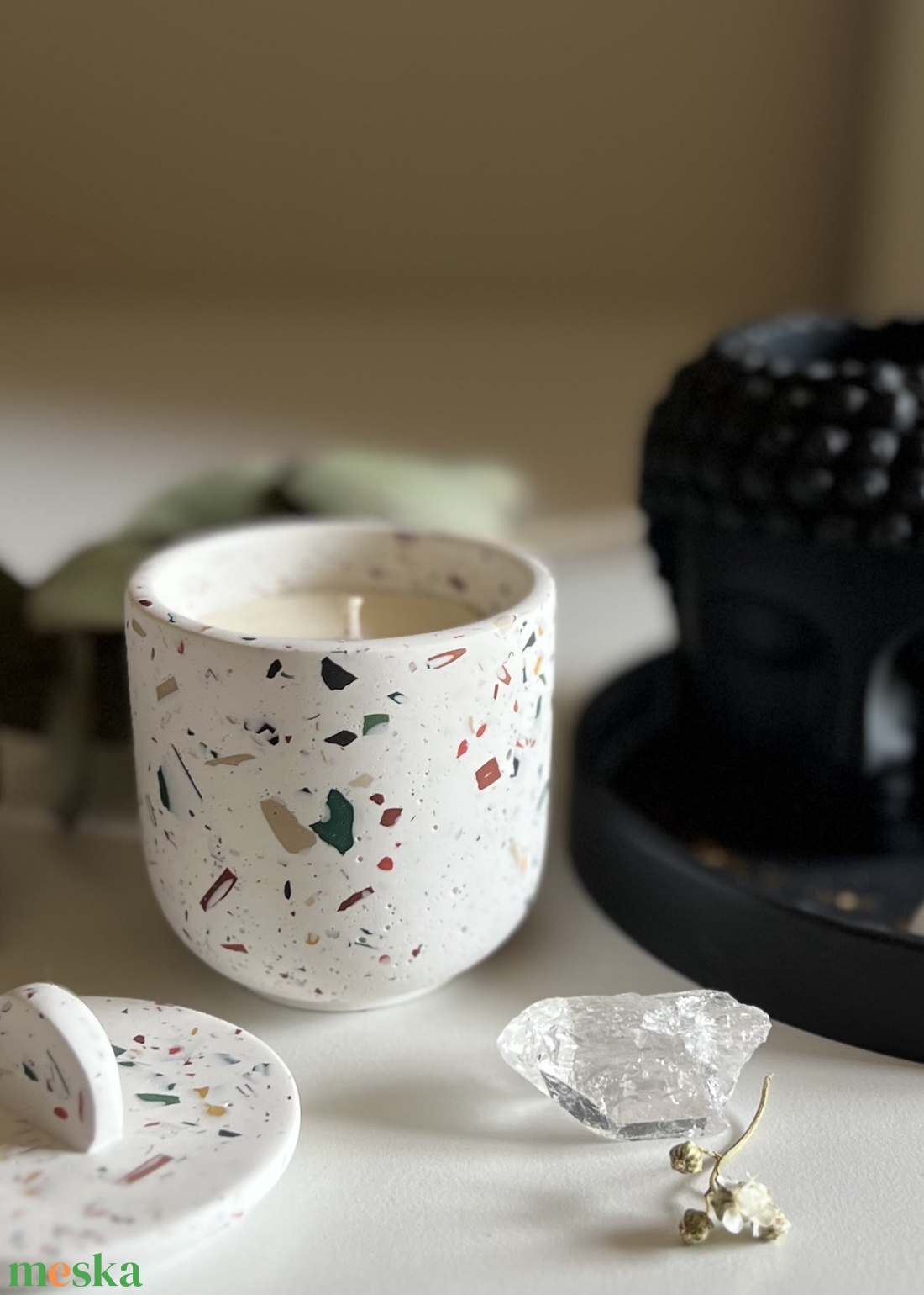 Molan terrazzo kicsi gyertya tégely, újratölthető szójagyertyával - otthon & életmód - gyertya, illat, aroma - gyertya - Meska.hu