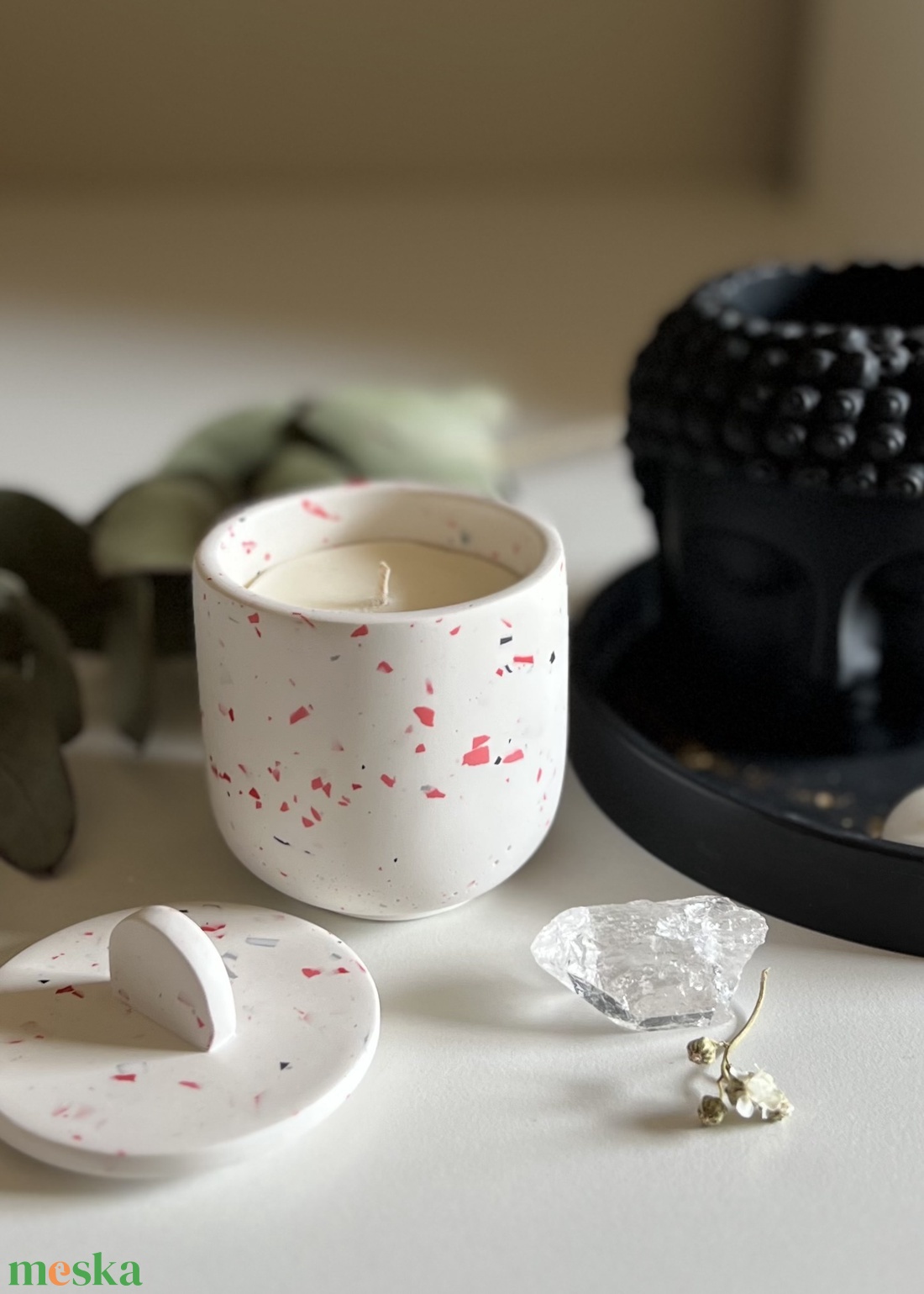 Molan terrazzo kicsi gyertya tégely, újratölthető szójagyertyával - otthon & életmód - gyertya, illat, aroma - gyertya - Meska.hu