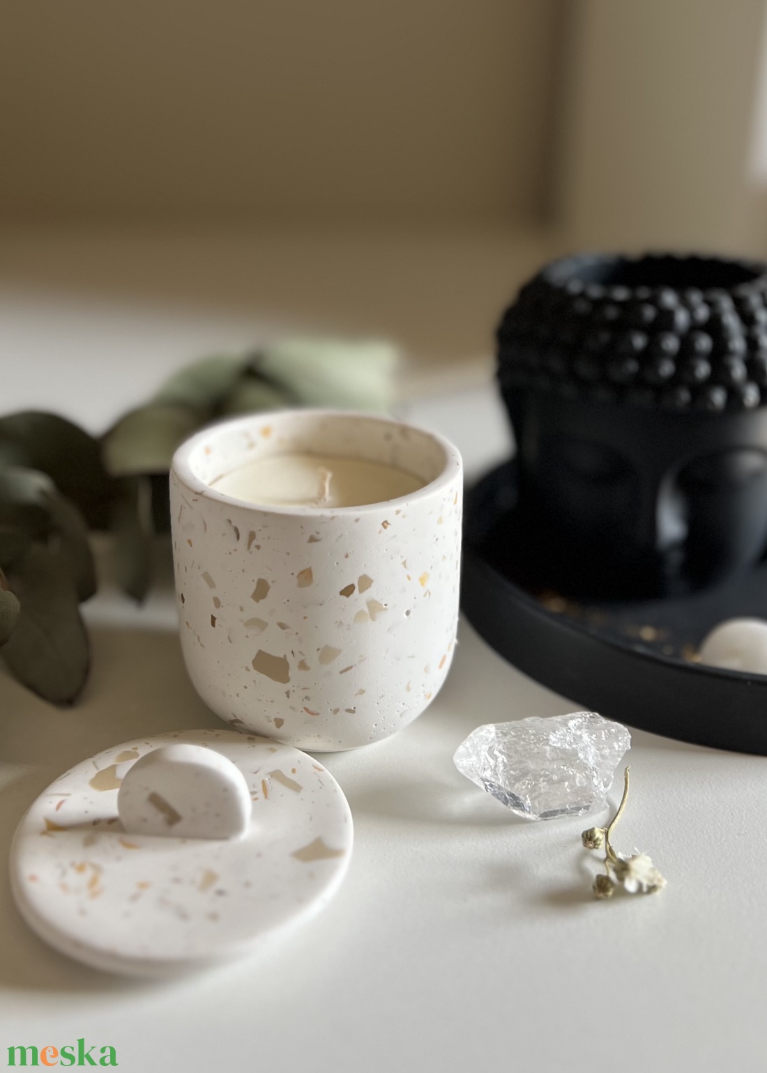 Molan terrazzo kicsi gyertya tégely, újratölthető szójagyertyával - otthon & életmód - gyertya, illat, aroma - gyertya - Meska.hu