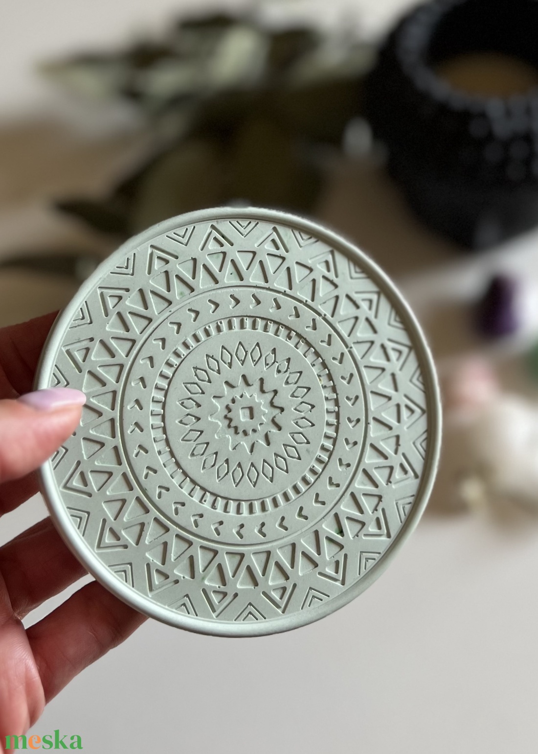 Mandala pohár vagy gyertya alátét, zöld - otthon & életmód - dekoráció - asztal és polc dekoráció - dekorációs tál, tartó - Meska.hu