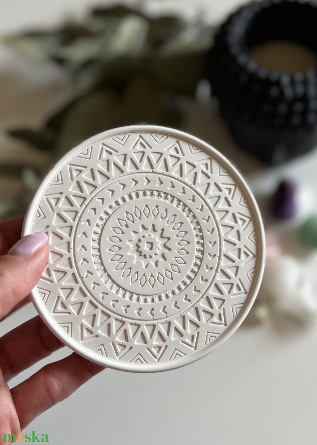 Mandala pohár vagy gyertya alátét, fehér - otthon & életmód - dekoráció - asztal és polc dekoráció - dekorációs tál, tartó - Meska.hu