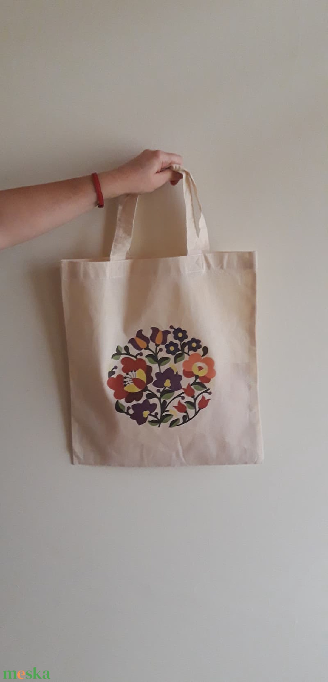 Népi motívummal ellátott vászonszatyor - táska & tok - bevásárlás & shopper táska - shopper, textiltáska, szatyor - Meska.hu