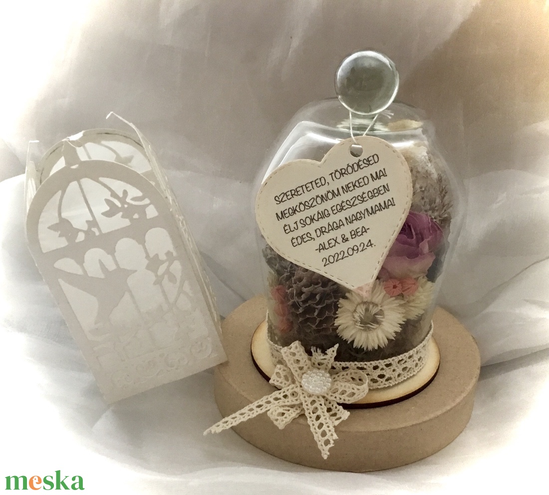 �KÖSZÖNÖM NAGYMAMA-Nagymama Köszöntő Ajándék Szett-Üvegbúra-Esküvőre vagy Anyák Napjára- - esküvő - emlék & ajándék - szülőköszöntő ajándék - Meska.hu