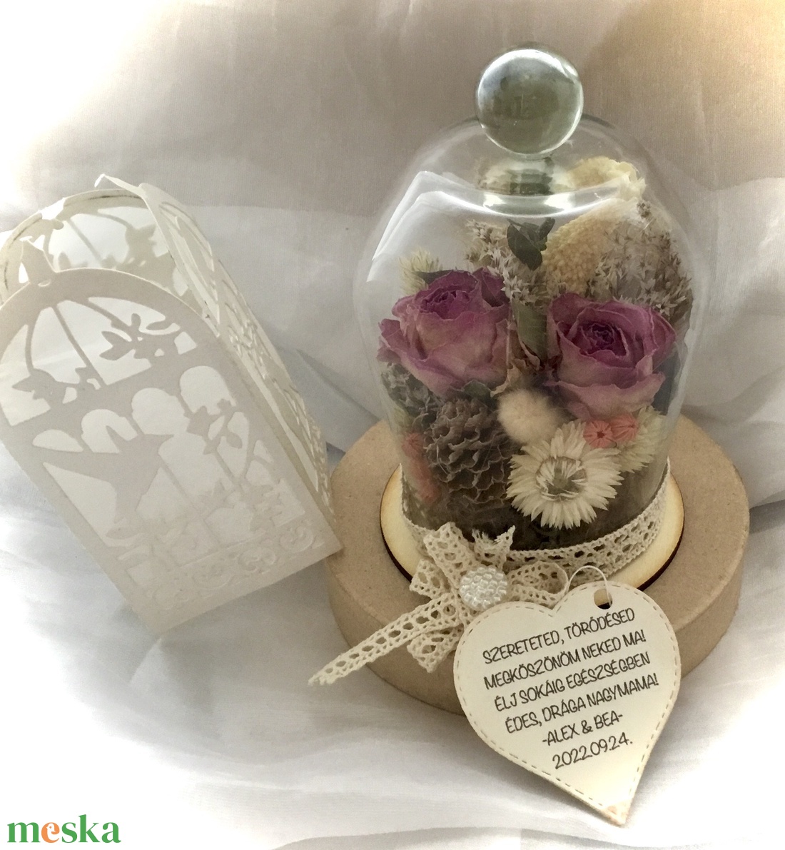 �KÖSZÖNÖM NAGYMAMA-Nagymama Köszöntő Ajándék Szett-Üvegbúra-Esküvőre vagy Anyák Napjára- - esküvő - emlék & ajándék - szülőköszöntő ajándék - Meska.hu