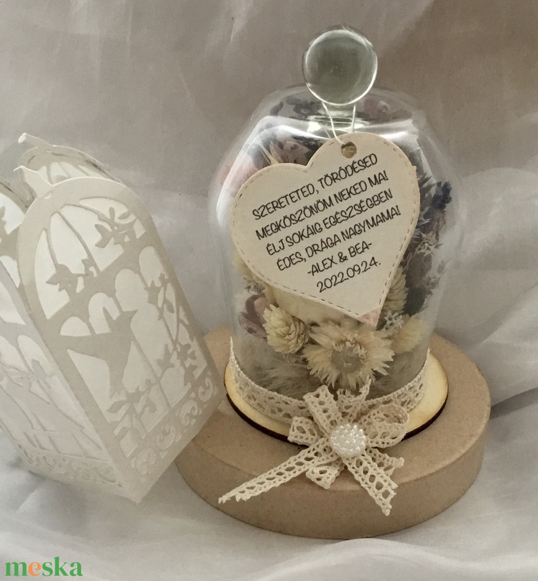�KÖSZÖNÖM NAGYMAMA-Nagymama Köszöntő Ajándék Szett-Üvegbúra-Esküvőre vagy Anyák Napjára- - esküvő - emlék & ajándék - szülőköszöntő ajándék - Meska.hu