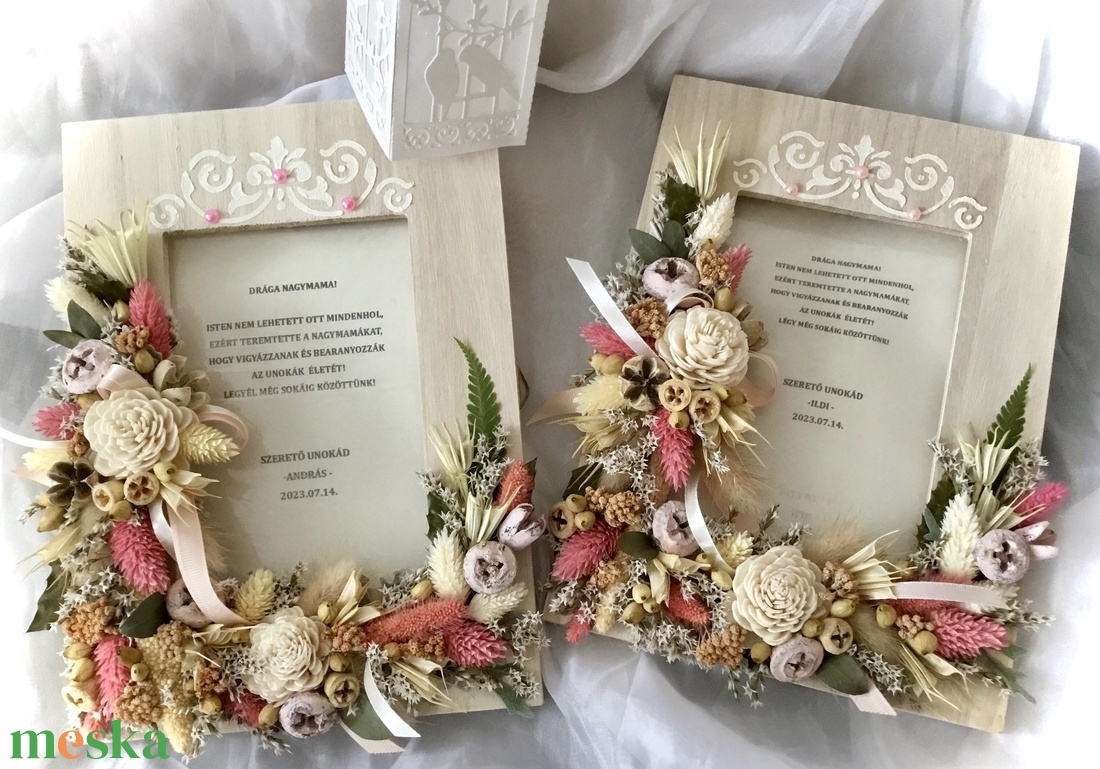 �KÖSZÖNETTEL NAGYMAMA-Nagymama Köszöntő Fali-Kép-Esküvői Ajándék Szett-Szárazvirágokkal- - esküvő - emlék & ajándék - szülőköszöntő ajándék - Meska.hu