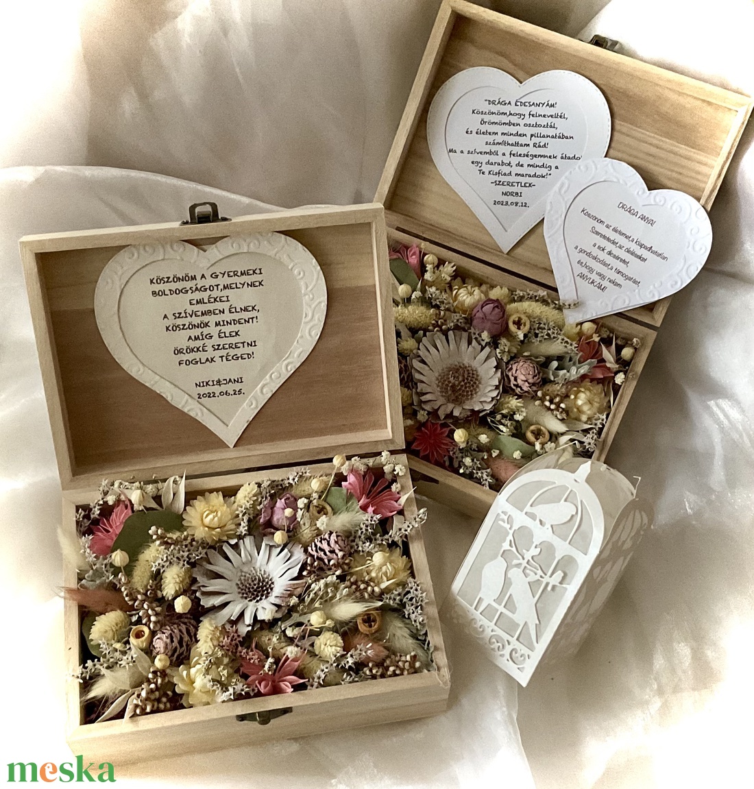 -�KÖSZÖNETTEL-ÉDESANYA-Édesanya Köszöntő-Virág Box-Szett-Szárazvirágokból-Esküvőre - esküvő - emlék & ajándék - szülőköszöntő ajándék - Meska.hu
