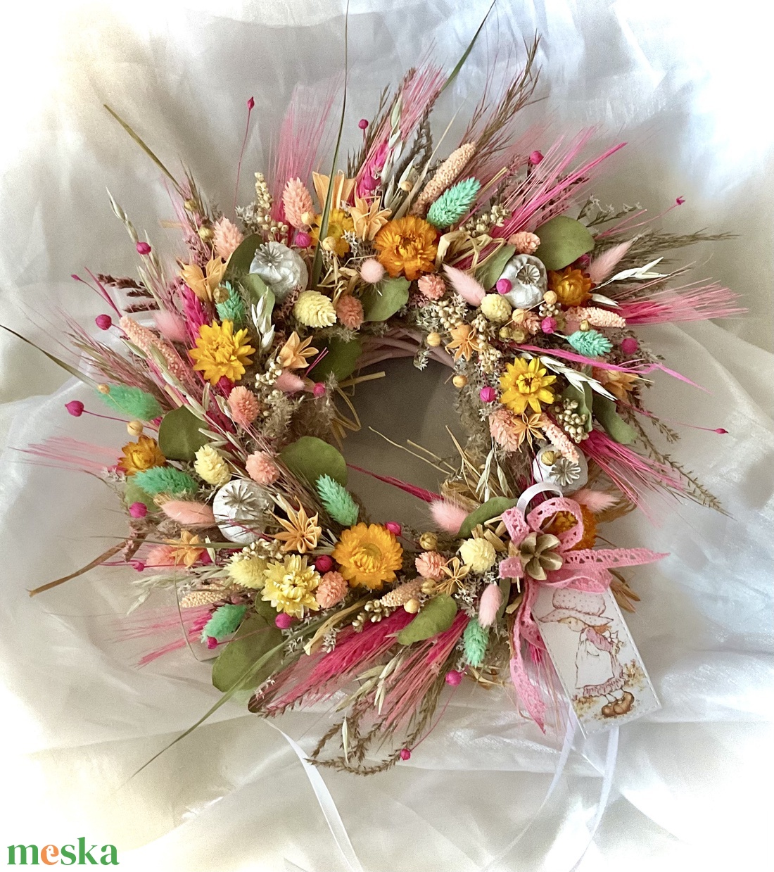 �SZÍNES-BÚZA-Ajtódísz-Szárazvirág Koszorú-Szárazvirág Kopogtató- - otthon & életmód - dekoráció - ajtó- és ablak dekoráció - ajtódísz & kopogtató - Meska.hu