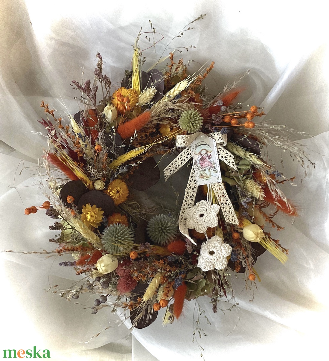 BOHO-BÚZASzárazvirág Koszorú-Szárazvirág Kopogtató-Ajtódísz- - otthon & életmód - dekoráció - ajtó- és ablak dekoráció - ajtódísz & kopogtató - Meska.hu