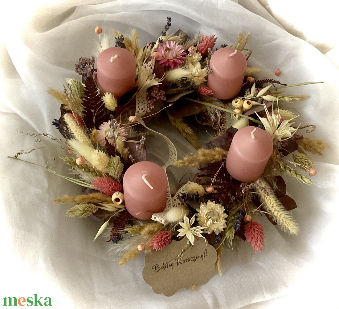 ROMANTIKUS ADVENT-Adventi Szárazvirág Koszorú-Adventi Asztaldekoráció- - karácsony - adventi díszek - adventi koszorú - Meska.hu