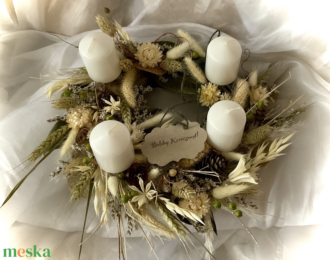 BOHO-ADVENT-Adventi koszorú Greenery Stílusban-Adventi  Asztaldekoráció- - karácsony - adventi díszek - adventi koszorú - Meska.hu