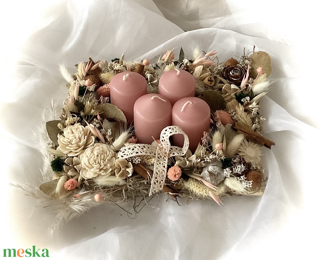 �NATURA-Szárazvirágos Adventi Asztaldísz-Adventi Lakásdekoráció- - karácsony - adventi díszek - adventi koszorú - Meska.hu