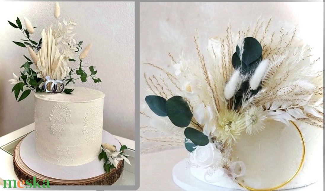 �BOHO-CAKE-Tortadísz-Szárazvirágos Tortadekoráció Esküvőre- - esküvő - dekoráció - sütidísz - Meska.hu