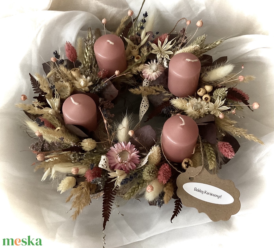 �ROMANTIKUS ADVENT-Adventi Szárazvirág Koszorú-Adventi Asztaldekoráció- - karácsony - adventi díszek - adventi koszorú - Meska.hu