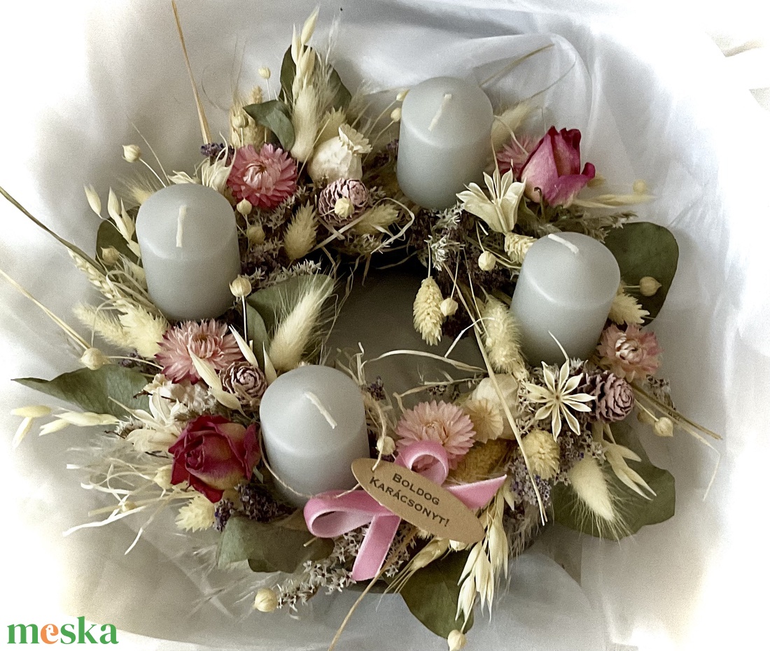 ROMANTIKUS ADVENT-Adventi Szárazvirág Koszorú-Adventi Asztaldekoráció- - karácsony - adventi díszek - adventi koszorú - Meska.hu